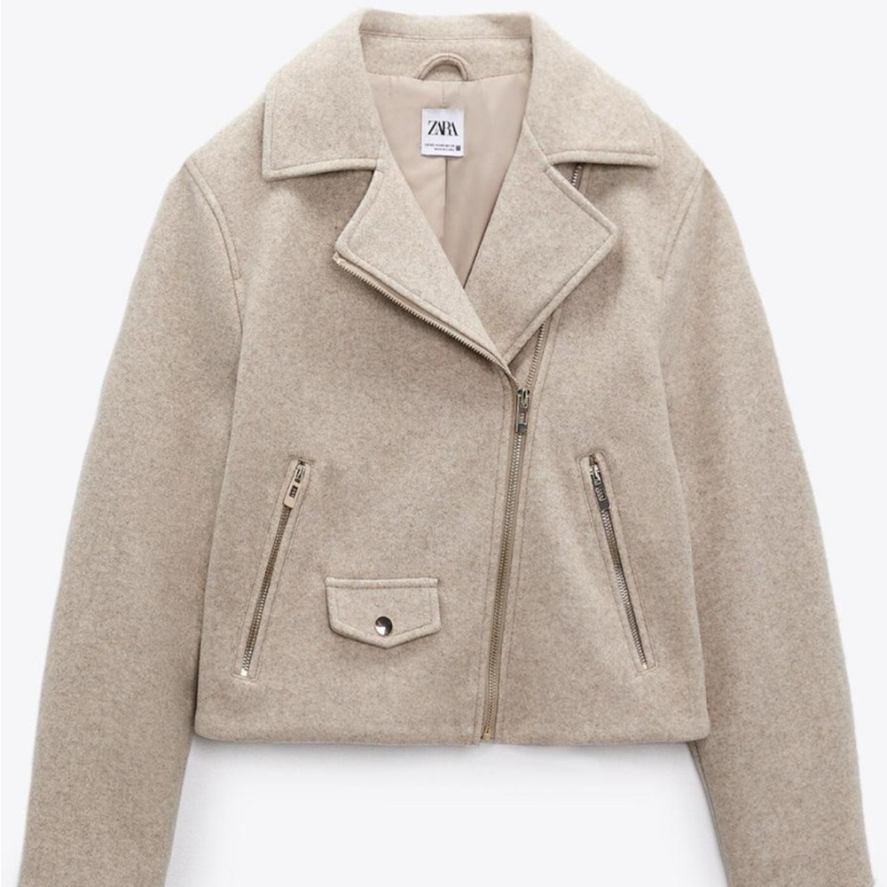 WORN ONCE Zara Sand Moto Jacket with Lapel Collar